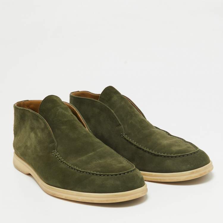 Pre Owned Loro Piana Green Suede Open Walk Ankle Boots Size 43.5