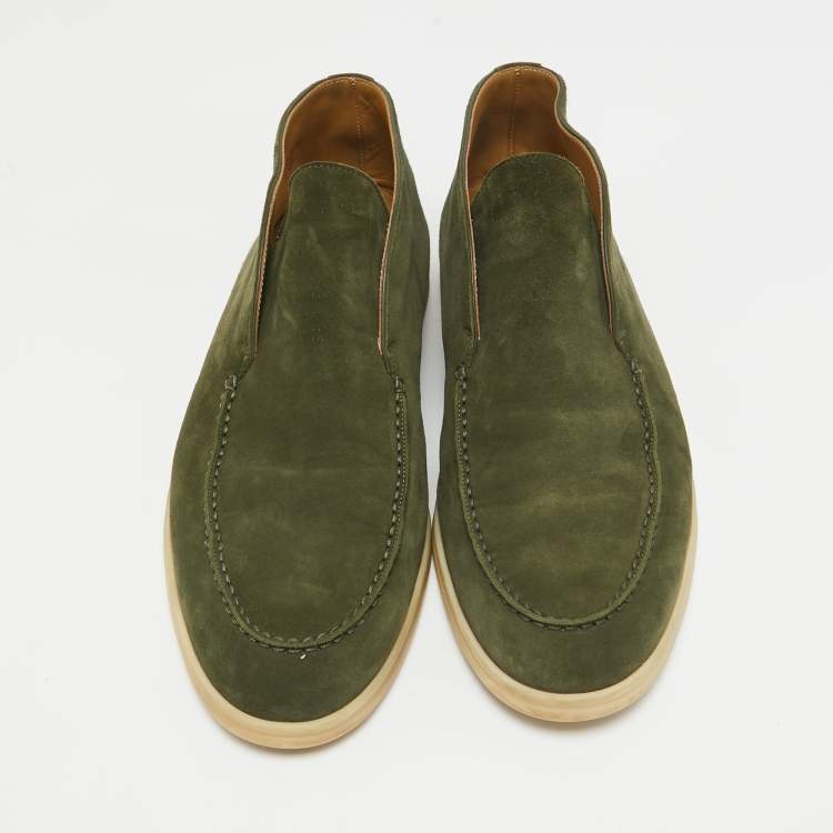 Pre Owned Loro Piana Green Suede Open Walk Ankle Boots Size 43.5