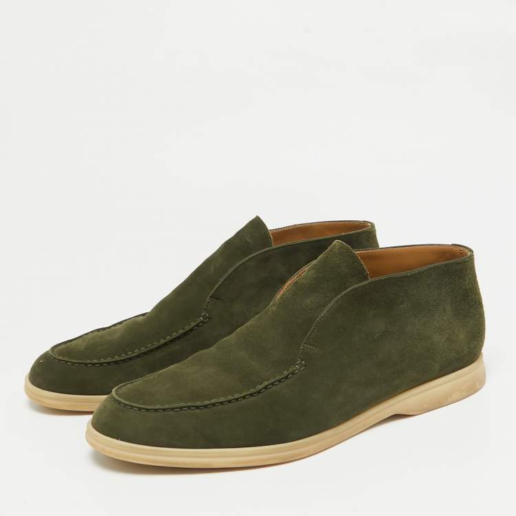 Pre Owned Loro Piana Green Suede Open Walk Ankle Boots Size 43.5