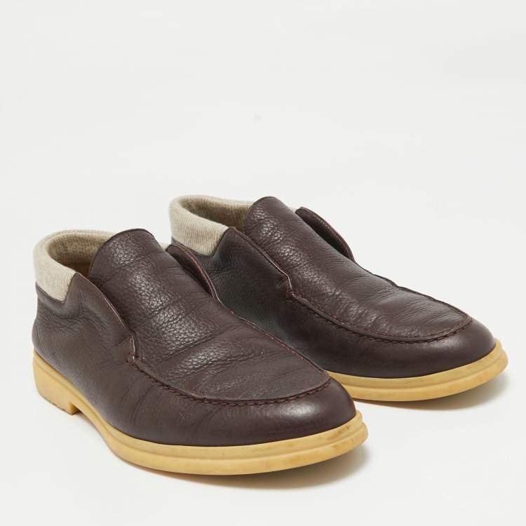 Pre Owned Loro Piana Burgundy Leather Open Walk Ankle Boots Size 43.5
