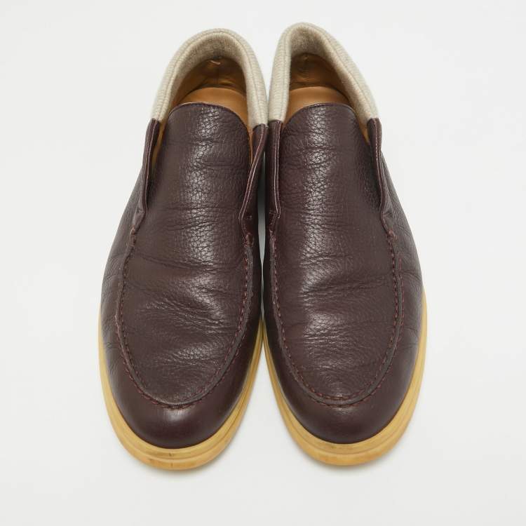 Pre Owned Loro Piana Burgundy Leather Open Walk Ankle Boots Size 43.5