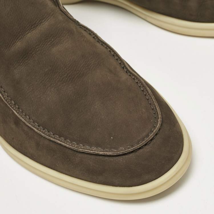 Pre Owned Loro Piana Dark Brown Nubuck Open Walk Ankle Boots Size 43.5