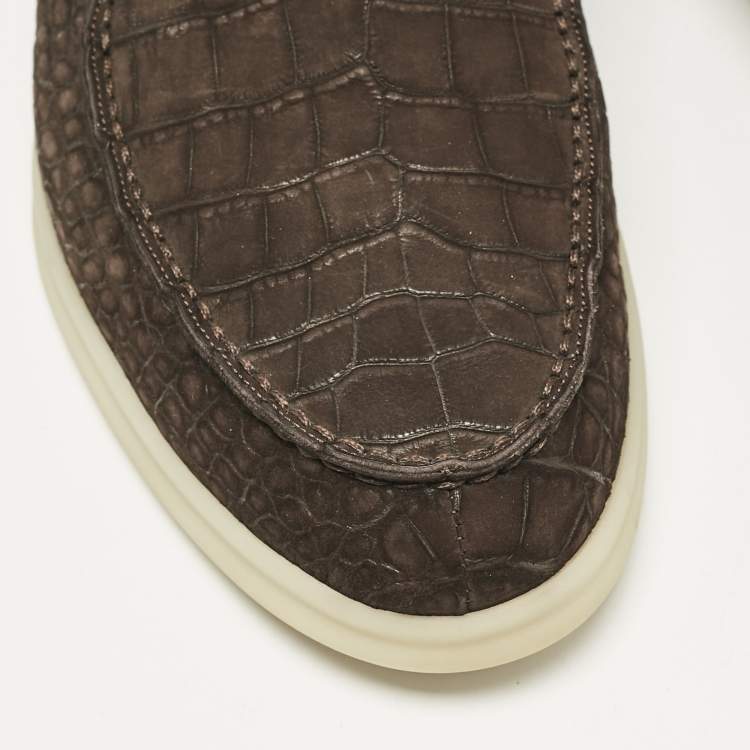 Pre Owned Loro Piana Brown Alligator Nubuck Leather Open Walk Ankle Boots Size 40