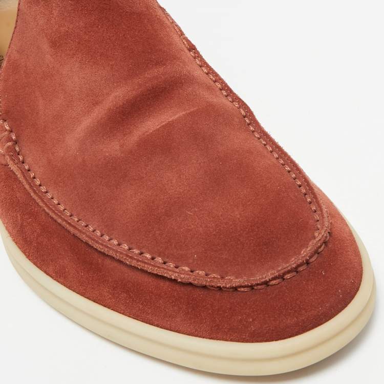 Pre Owned Loro Piana Dark Orange Suede Summer Walk Loafers Size 39