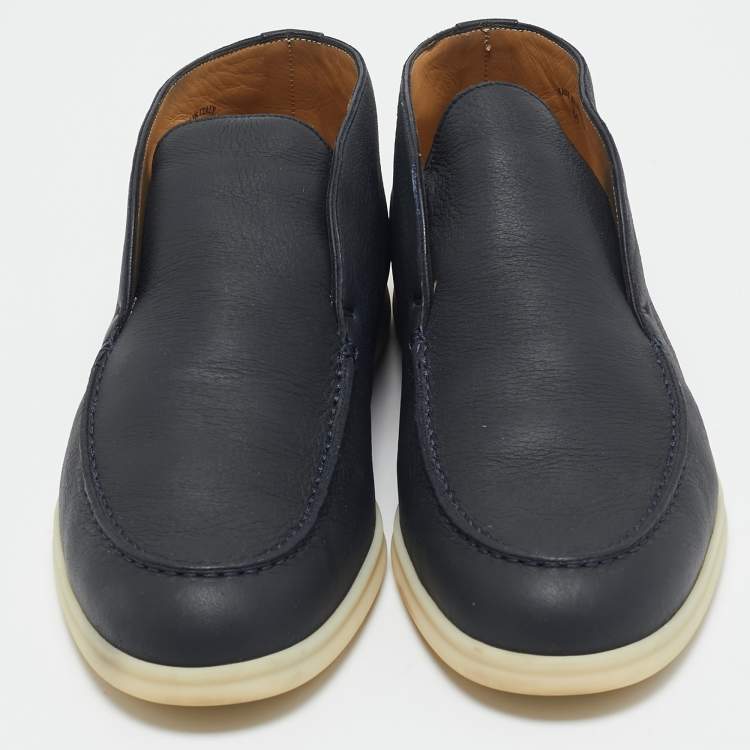 مملوكة مسبقًا Loro Piana Navy Blue Leather Open Walk Ankle Length Boots Size 44