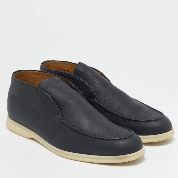مملوكة مسبقًا Loro Piana Navy Blue Leather Open Walk Ankle Length Boots Size 44