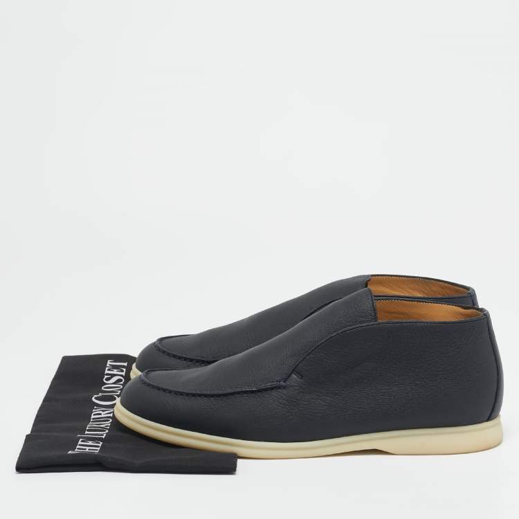 مملوكة مسبقًا Loro Piana Navy Blue Leather Open Walk Ankle Length Boots Size 44