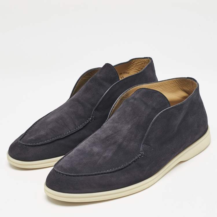 Pre Owned Loro Piana Navy Blue Suede Open Walk Ankle Length Boots Size 44