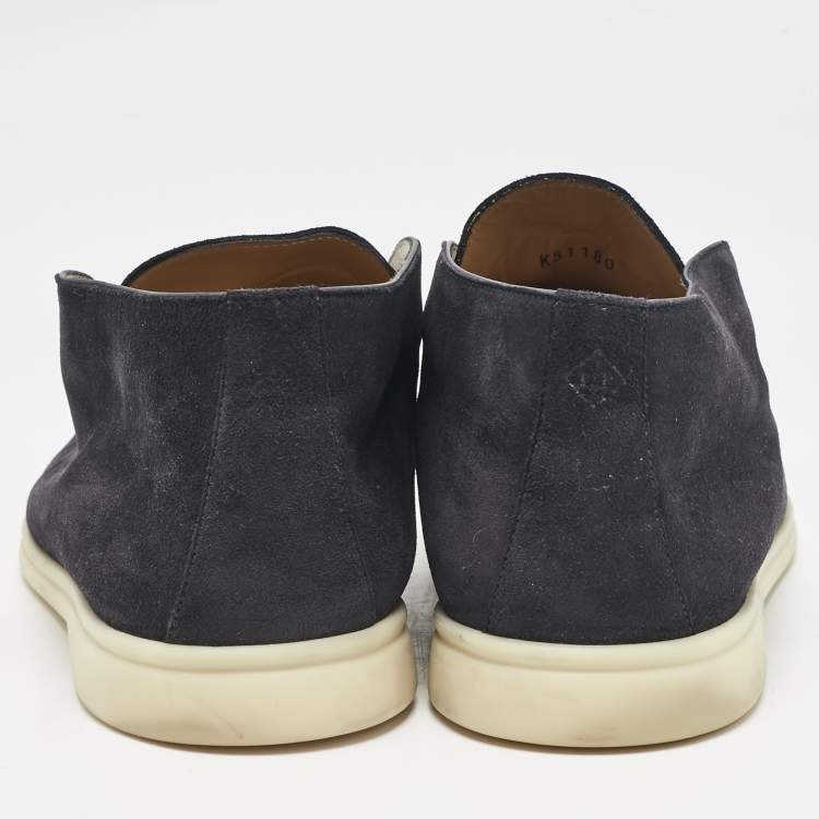 Pre Owned Loro Piana Navy Blue Suede Open Walk Ankle Length Boots Size 44
