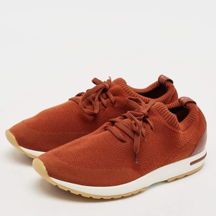 Pre Owned Loro Piana Brown Knit Fabric 360 Flexy Walker Low Top Sneakers Size 43
