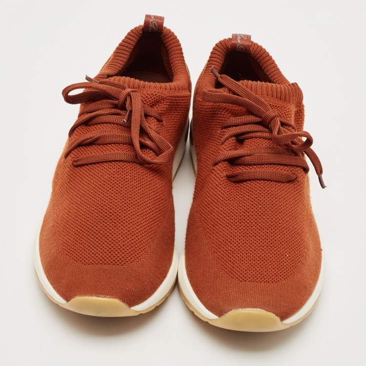Pre Owned Loro Piana Brown Knit Fabric 360 Flexy Walker Low Top Sneakers Size 43