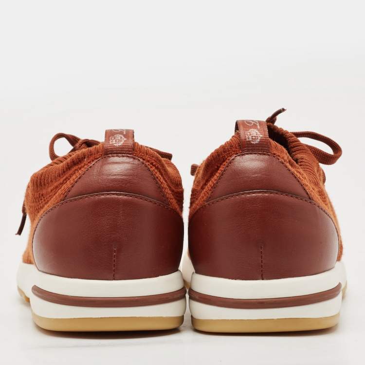 Pre Owned Loro Piana Brown Knit Fabric 360 Flexy Walker Low Top Sneakers Size 43