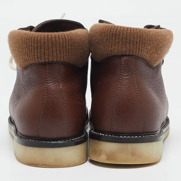 Pre Owned Loro Piana Brown Fabric and Leather Hiking Boots Size 40