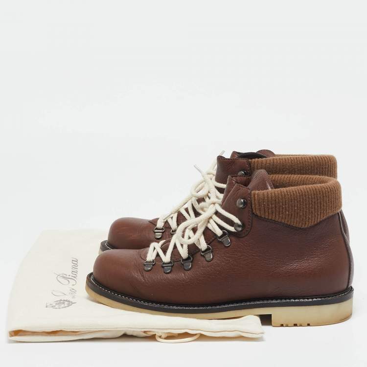 Pre Owned Loro Piana Brown Fabric and Leather Hiking Boots Size 40