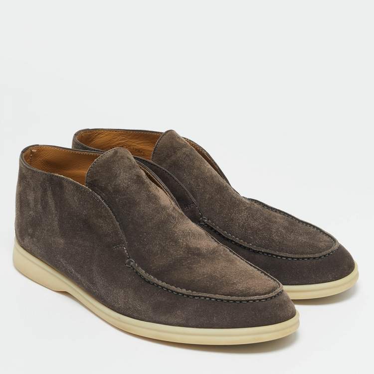 Pre Owned Loro Piana Brown Suede Open Walk Ankle Length Boots Size 39.5