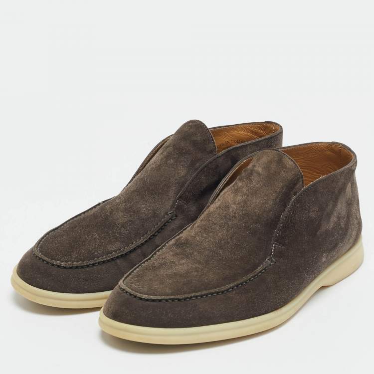 Pre Owned Loro Piana Brown Suede Open Walk Ankle Length Boots Size 39.5