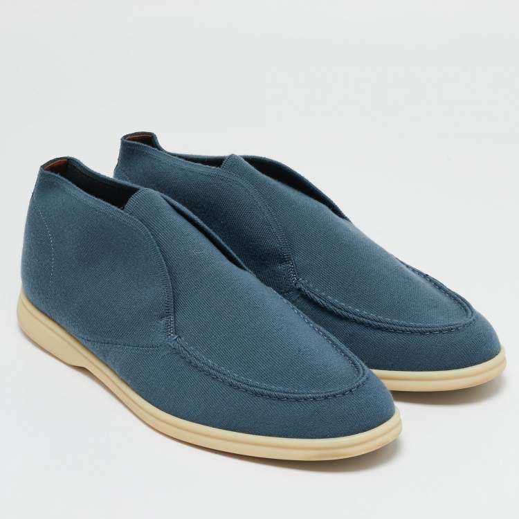 Pre Owned Loro Piana Blue Fabric and Suede Open Walk Boots Size 42.5