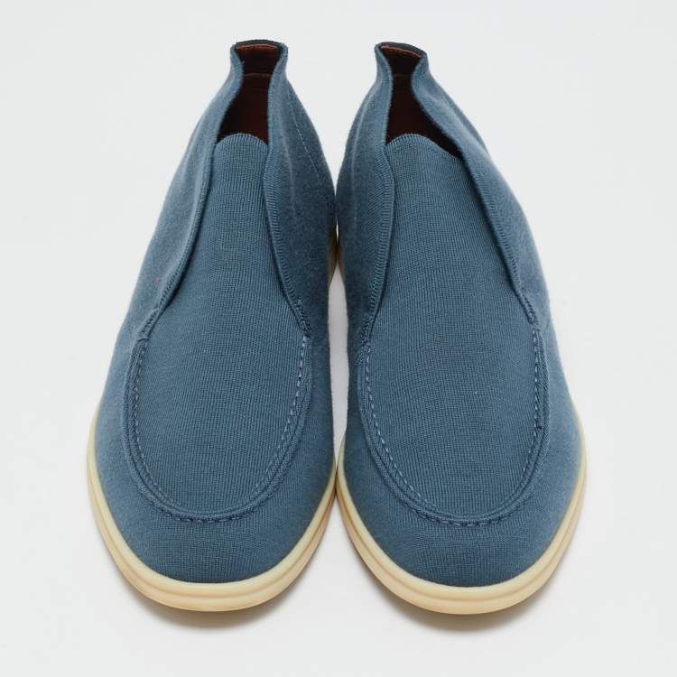 Pre Owned Loro Piana Blue Fabric and Suede Open Walk Boots Size 42.5