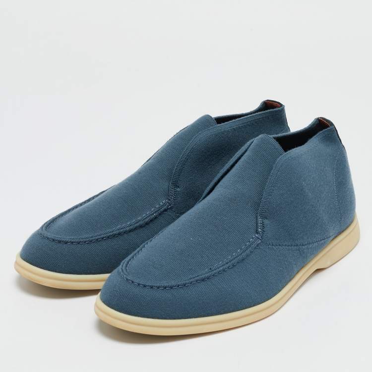 Pre Owned Loro Piana Blue Fabric and Suede Open Walk Boots Size 42.5