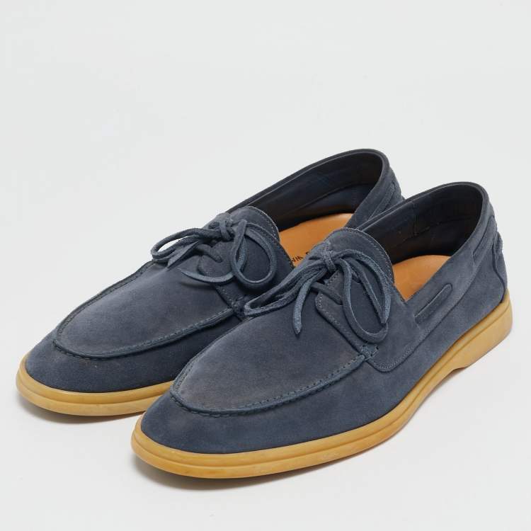 Pre Owned Loro Piana Blue Suede Sea Sail Loafers Size 45.5