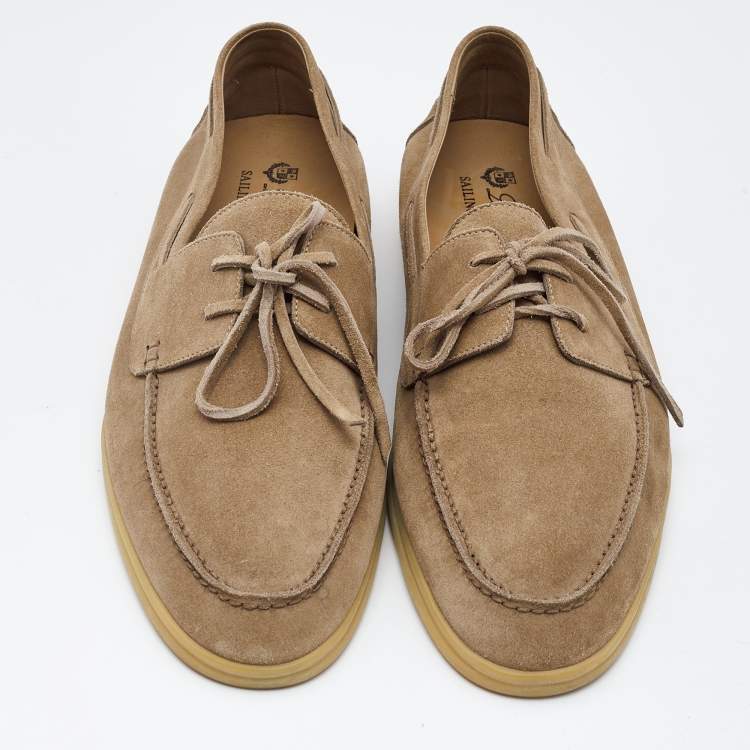 مملوكة مسبقًا Loro Piana Beige Suede Sea Sail Walk Loafers Size 45