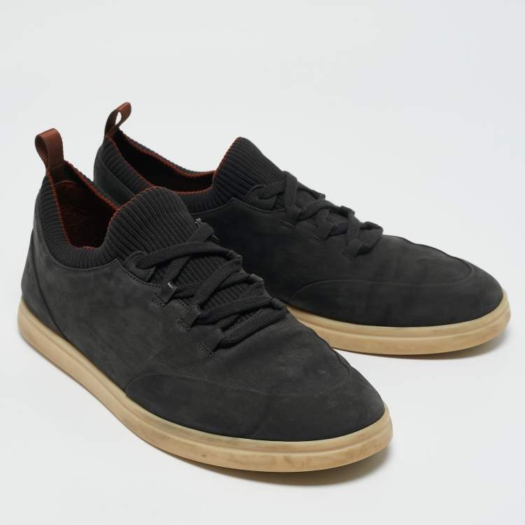Pre Owned Loro Piana Green Fabric and Nubuck Leather 360 Flexy Walker Lace Up Sneakers Size 42