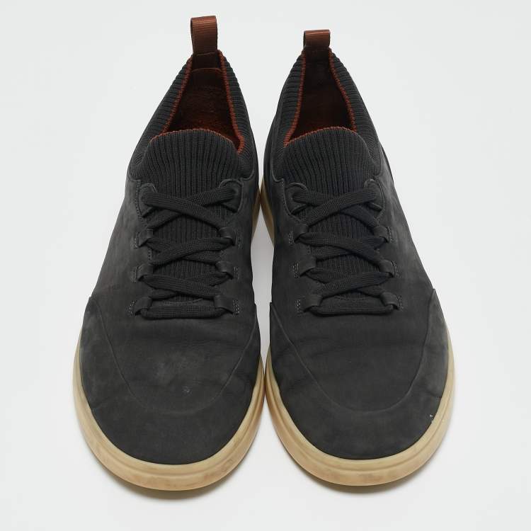 Pre Owned Loro Piana Green Fabric and Nubuck Leather 360 Flexy Walker Lace Up Sneakers Size 42