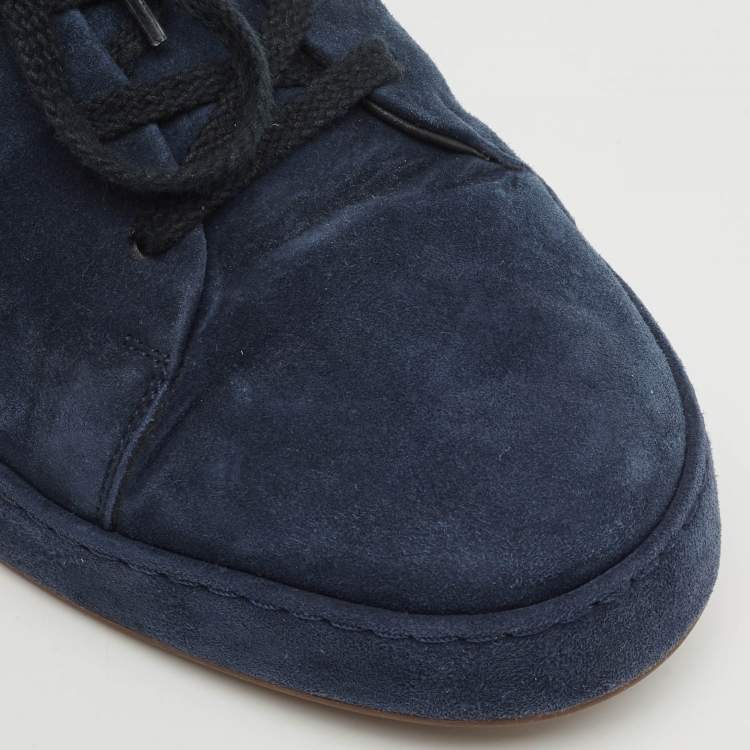 Pre Owned Loro Piana Navy Blue Suede 360 Flexy Walker Lace Up Sneakers Size 42