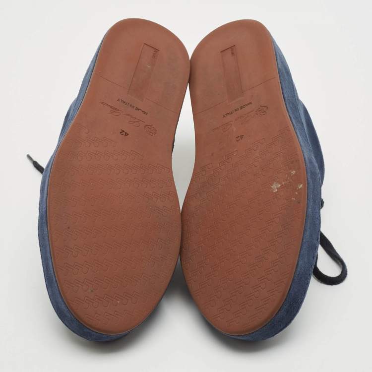 Pre Owned Loro Piana Navy Blue Suede 360 Flexy Walker Lace Up Sneakers Size 42