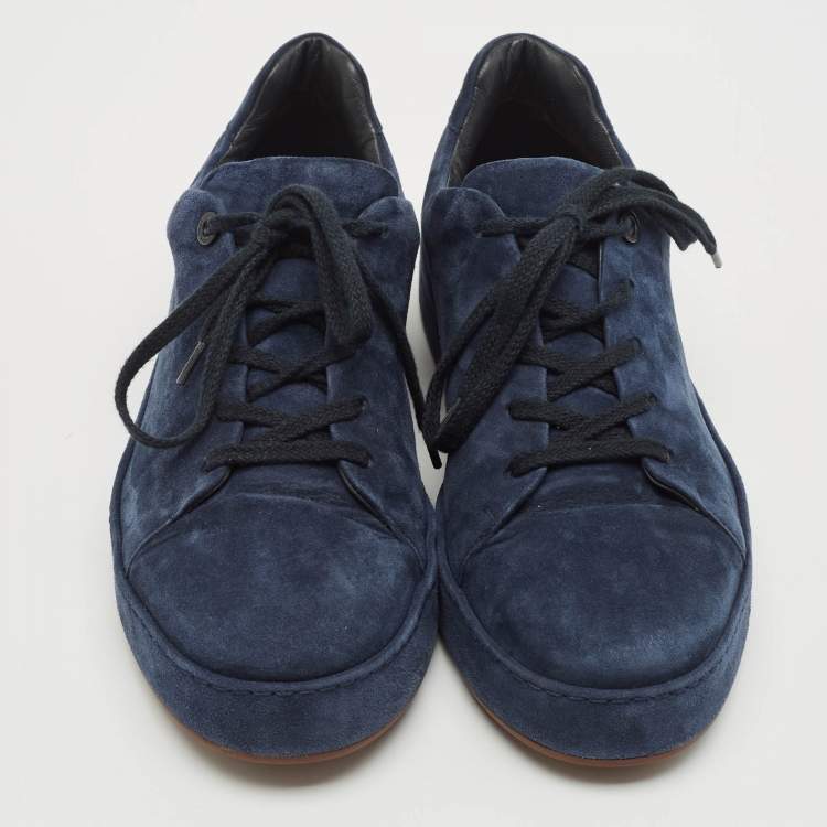 Pre Owned Loro Piana Navy Blue Suede 360 Flexy Walker Lace Up Sneakers Size 42