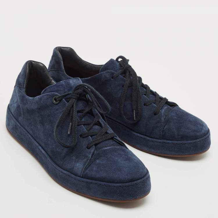 Pre Owned Loro Piana Navy Blue Suede 360 Flexy Walker Lace Up Sneakers Size 42