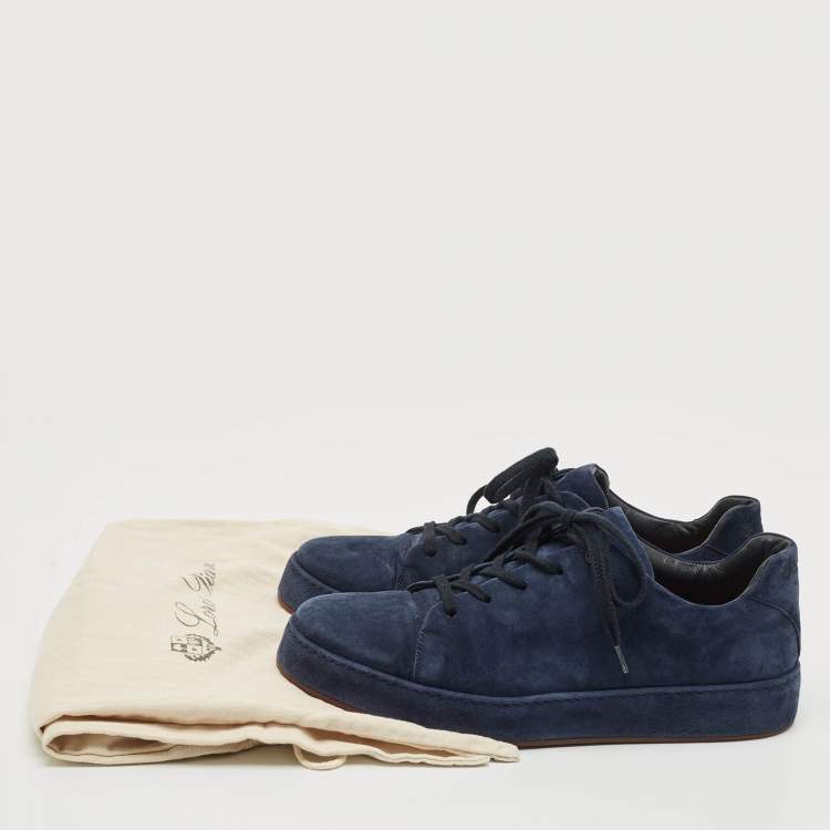 Pre Owned Loro Piana Navy Blue Suede 360 Flexy Walker Lace Up Sneakers Size 42
