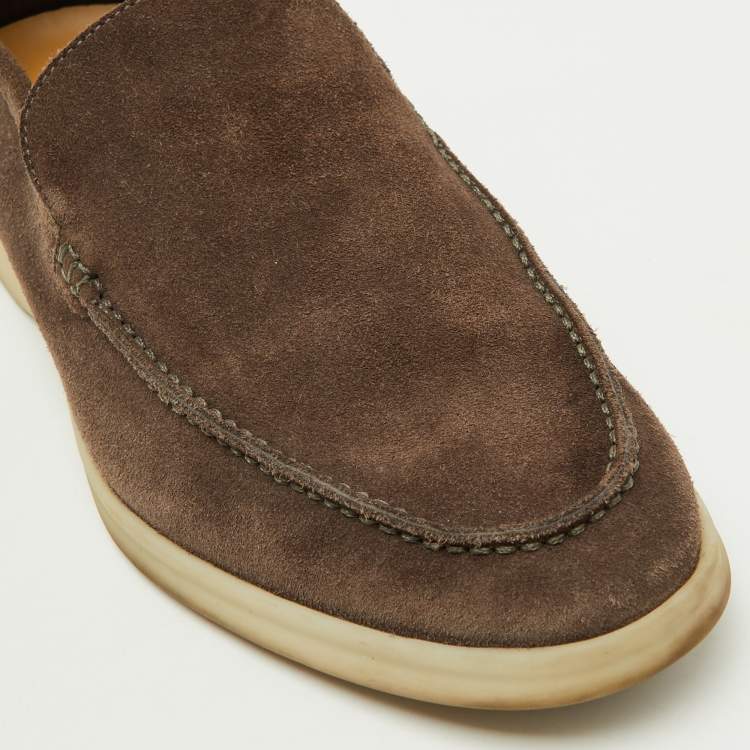 Pre Owned Loro Piana Dark Brown Suede Summer Walk Slip On Loafers Size 40.5