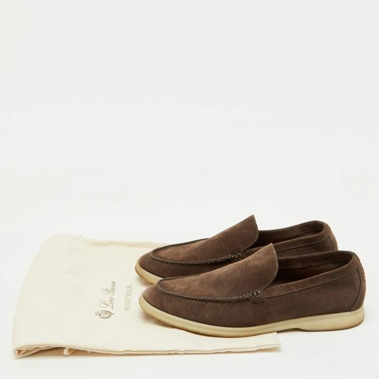 Pre Owned Loro Piana Dark Brown Suede Summer Walk Slip On Loafers Size 40.5