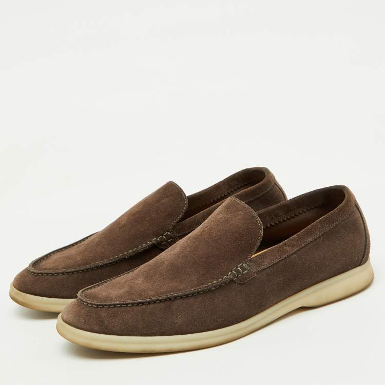 Pre Owned Loro Piana Dark Brown Suede Summer Walk Slip On Loafers Size 40.5