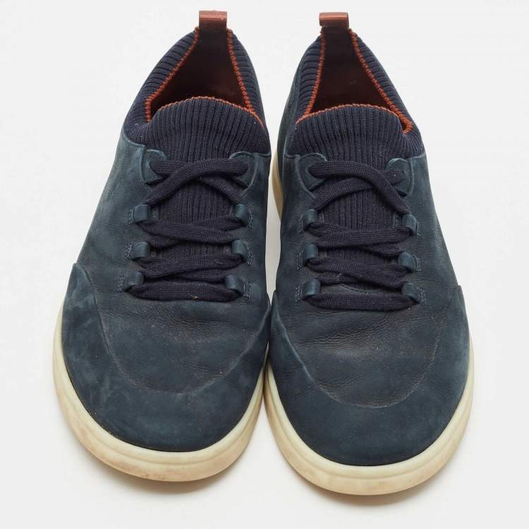 Pre Owned Loro Piana Blue Nubuck Leather Soho Walk Low Top Sneakers Size 42