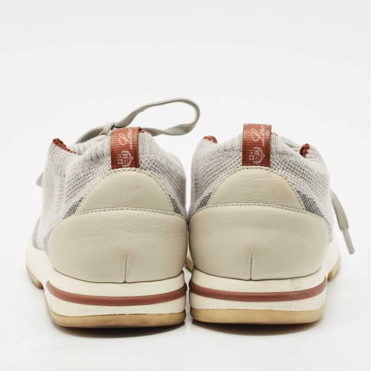Pre Owned Loro Piana Grey Knit Fabric and Leather 360 Flexy Walker Slip On Sneakers Size 40