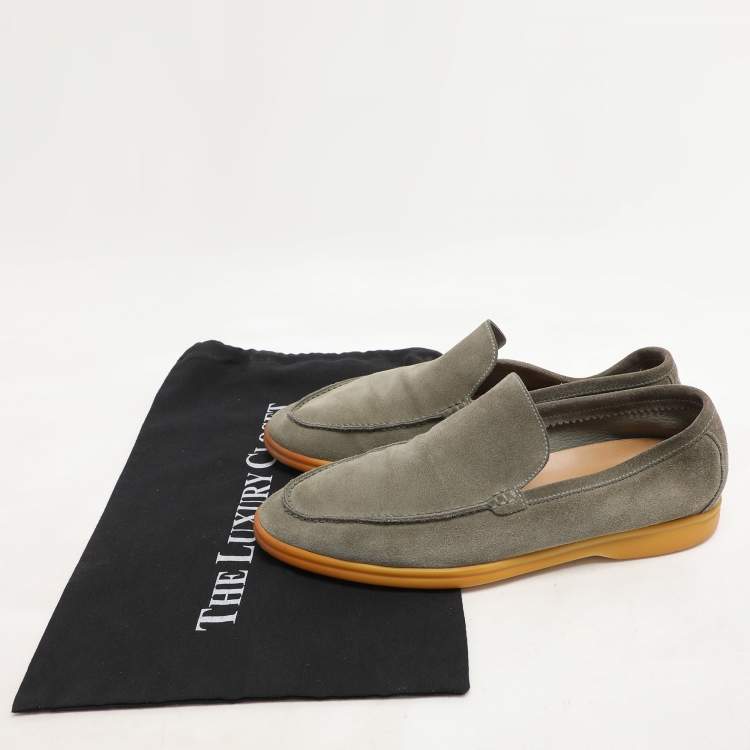 Pre Owned Loro Piana Olive Suede Summer Walk Slip On Loafers