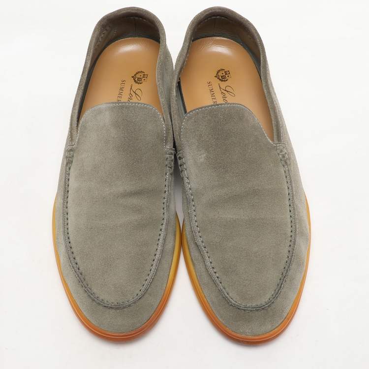 Pre Owned Loro Piana Olive Suede Summer Walk Slip On Loafers