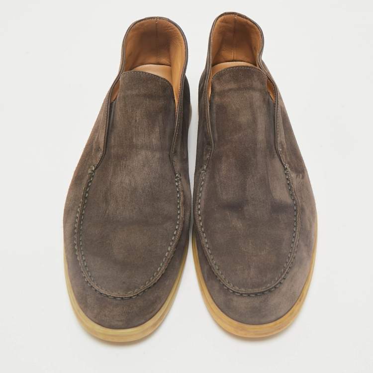 Pre Owned Loro Piana Brown Suede Open Walk Ankle Length Boots Size 42.5