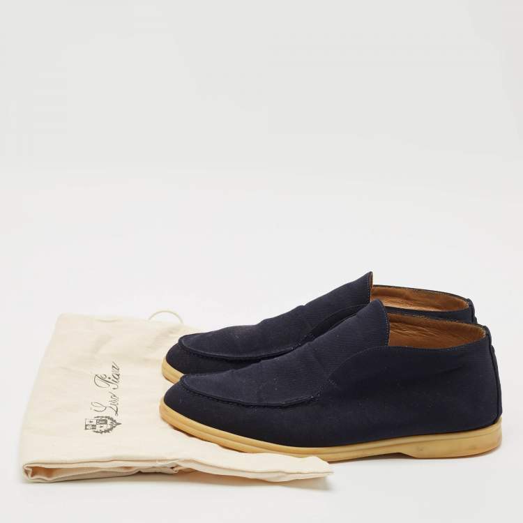 مملوكة مسبقًا Loro Piana Navy Blue Fabric Open Walk Slip On Ankle Boots Size 42.5