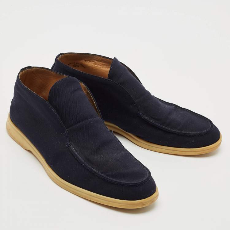 مملوكة مسبقًا Loro Piana Navy Blue Fabric Open Walk Slip On Ankle Boots Size 42.5
