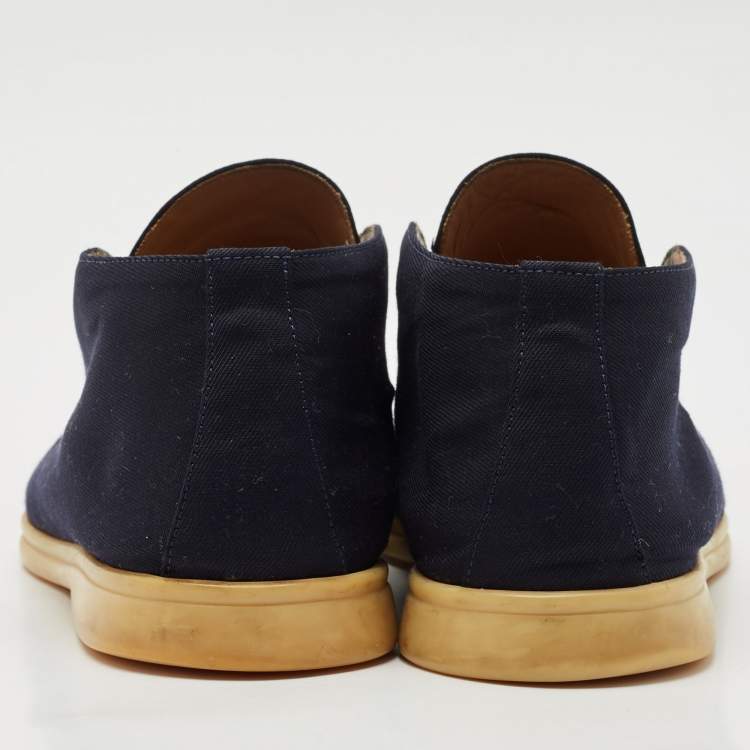 مملوكة مسبقًا Loro Piana Navy Blue Fabric Open Walk Slip On Ankle Boots Size 42.5