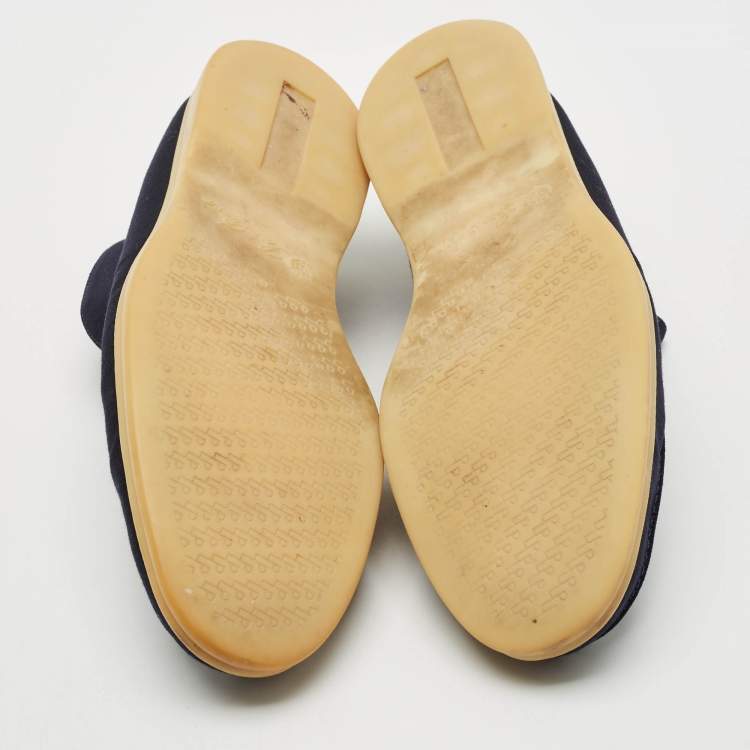 مملوكة مسبقًا Loro Piana Navy Blue Fabric Open Walk Slip On Ankle Boots Size 42.5