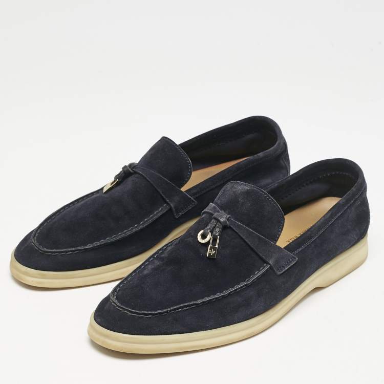 مملوكة مسبقًا Loro Piana Navy Blue Suede Summer Charms Walk Loafers Size 41