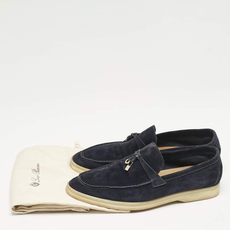 مملوكة مسبقًا Loro Piana Navy Blue Suede Summer Charms Walk Loafers Size 41