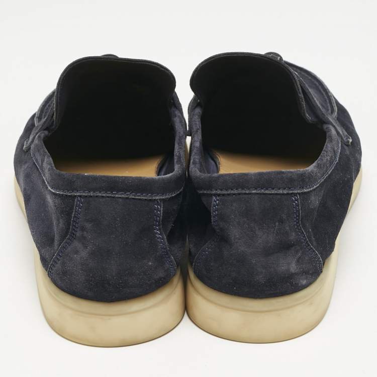 مملوكة مسبقًا Loro Piana Navy Blue Suede Summer Charms Walk Loafers Size 41