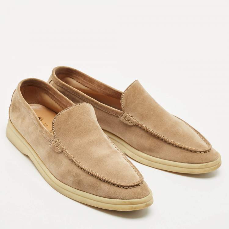 Pre Owned Loro Piana Brown Suede Summer Walk Slip On Loafers Size 40.5