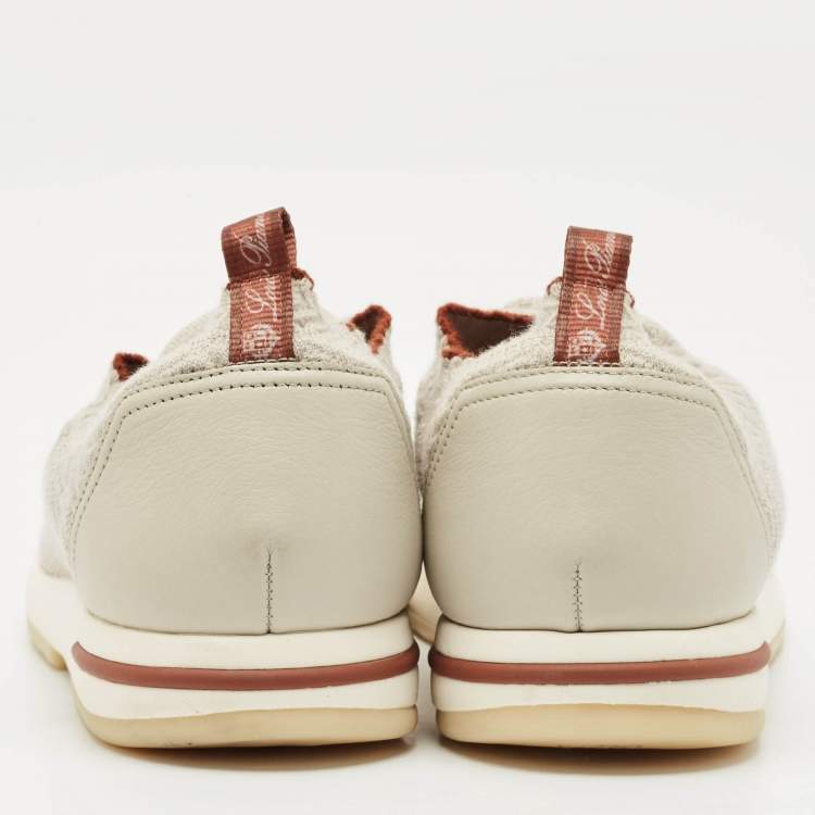 Pre Owned Loro Piana Grey Knit Fabric 360 LP Flexy Walk Sneakers Size 43