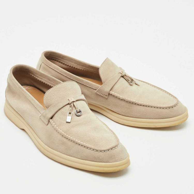 Pre Owned Loro Piana Grey Suede Summer Charms Walk Loafers Size 41